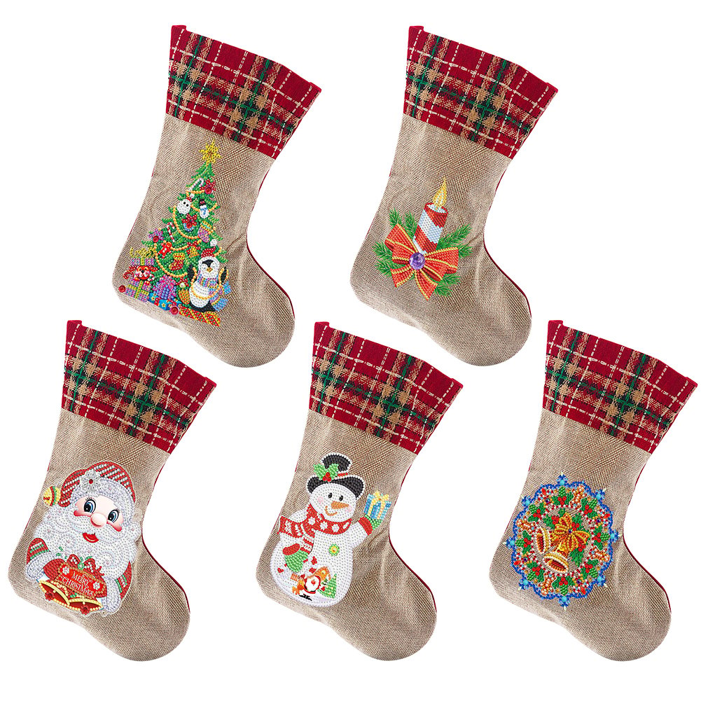 5D Diamond Painting Xmas Rhinestone Sock Embroidery Mosaic Hanging Gift Bag