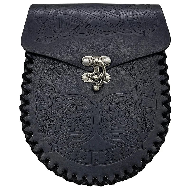 Vintage Medieval Nordic Embossed Leather Belt Bag