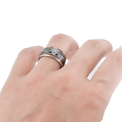 💍Inlaid Wood Grain Gear Pattern Tungsten Carbide Ring