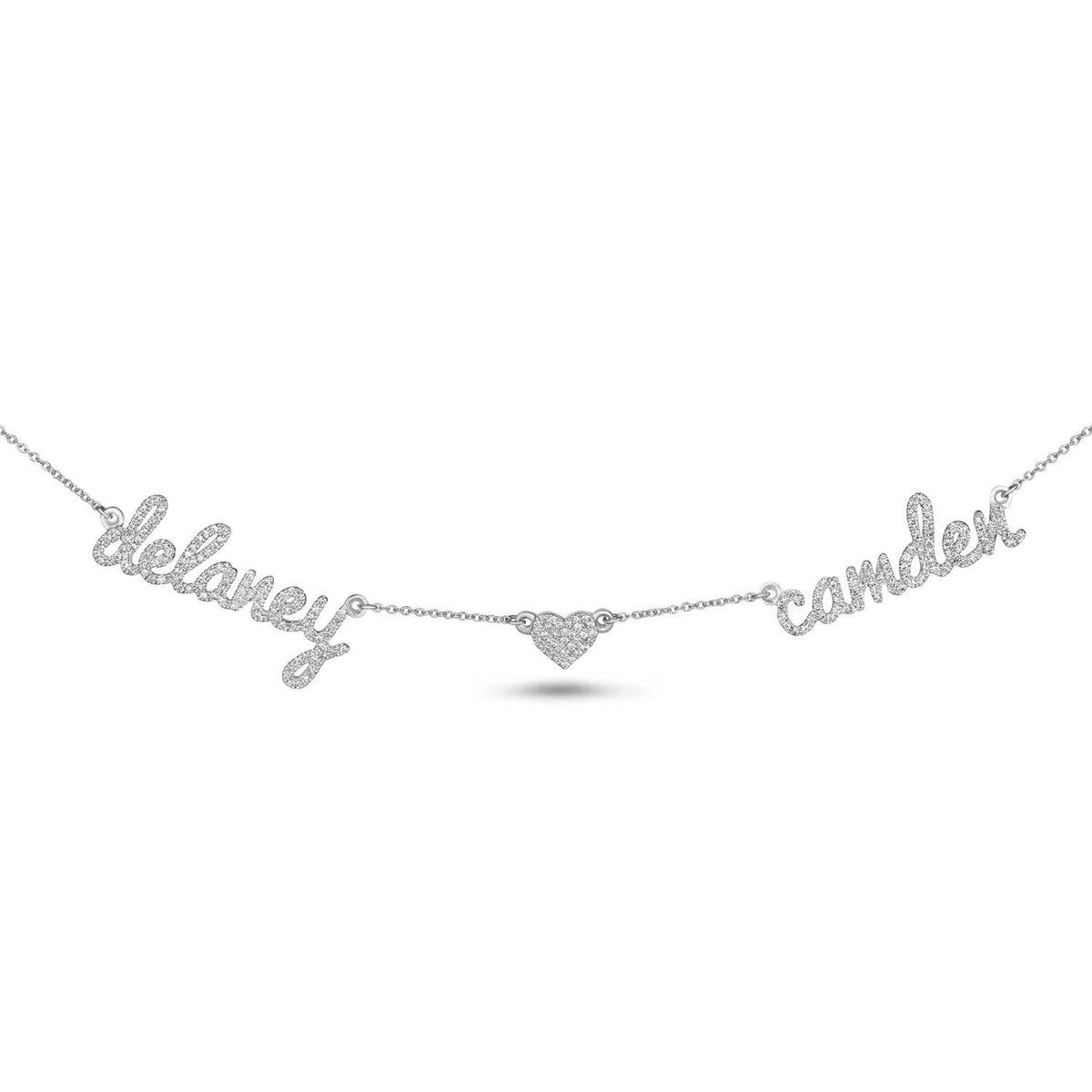 Custom Name & Pave Heart Charm Necklace