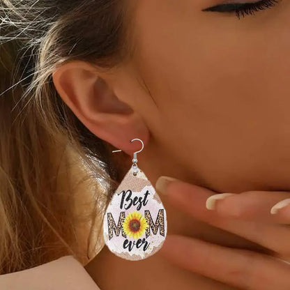 MOM Leopard Print Letter Earrings