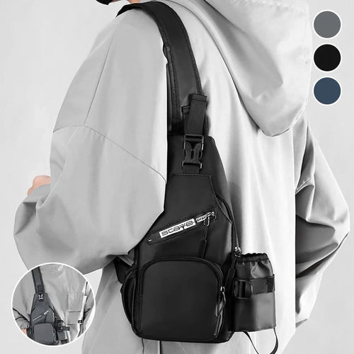 Men's Leather Film Water Bottle Chest Bag