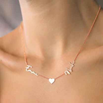 Custom Name & Pave Heart Charm Necklace