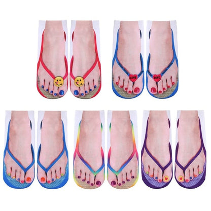 Women Manicure Print Flip Flop Socks