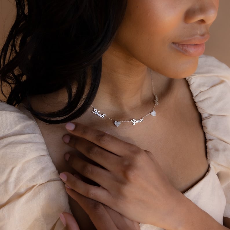 Custom Name & Pave Heart Charm Necklace