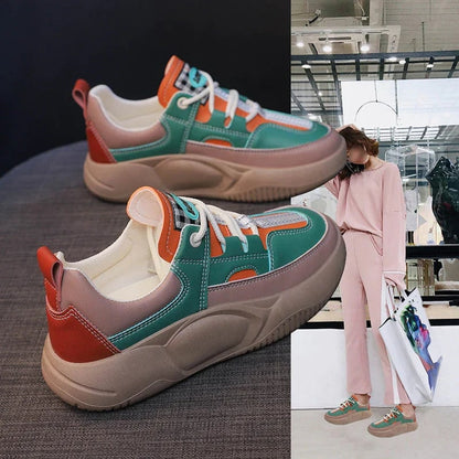 Women's Colorblock Thick Sole Walking Shoes