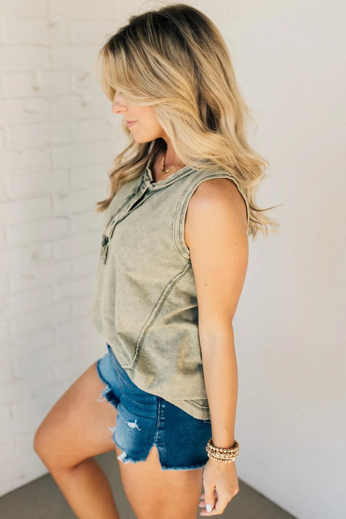 🔥2024 SUMMER HOT🔥BUTTON MIX WASHED HENLEY TANK(48% OFF TODAY!!!)