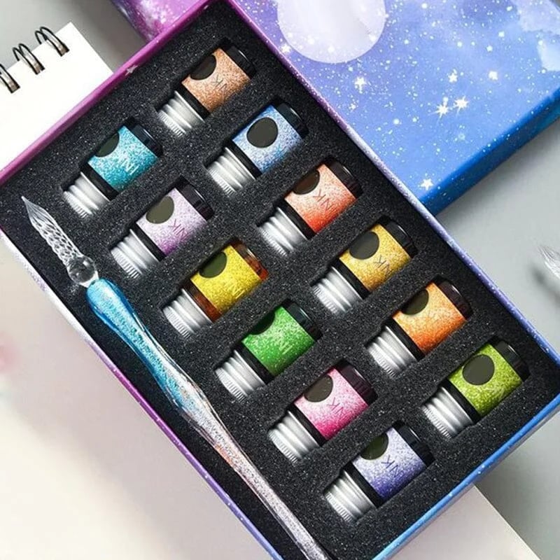 Glass Calligraphy Pen Set with Ink and Pen Rest