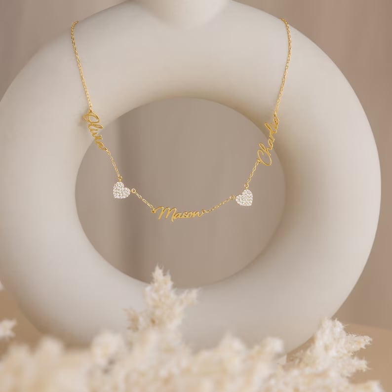 Custom Name & Pave Heart Charm Necklace