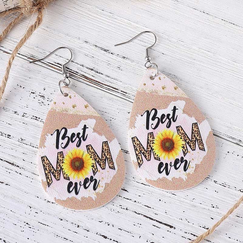 MOM Leopard Print Letter Earrings