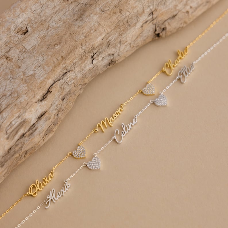Custom Name & Pave Heart Charm Necklace
