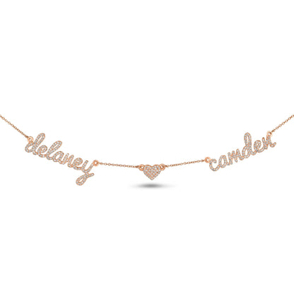 Custom Name & Pave Heart Charm Necklace
