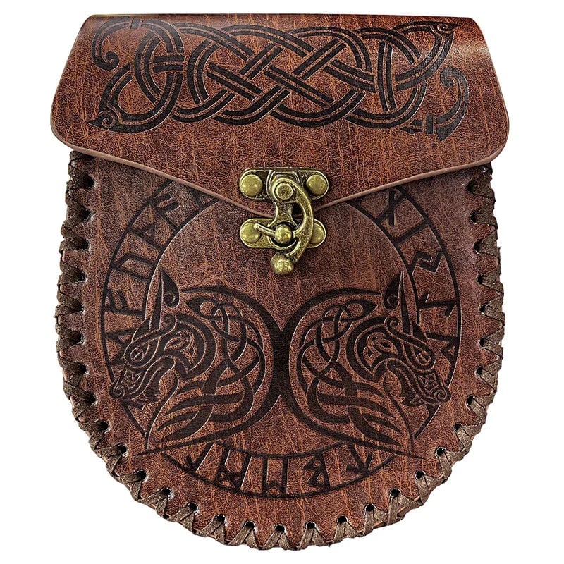 Vintage Medieval Nordic Embossed Leather Belt Bag