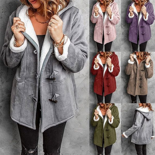 (🔥HOT SALE NOW 49% OFF)-Women Hooded Velvet Horn Button Coat