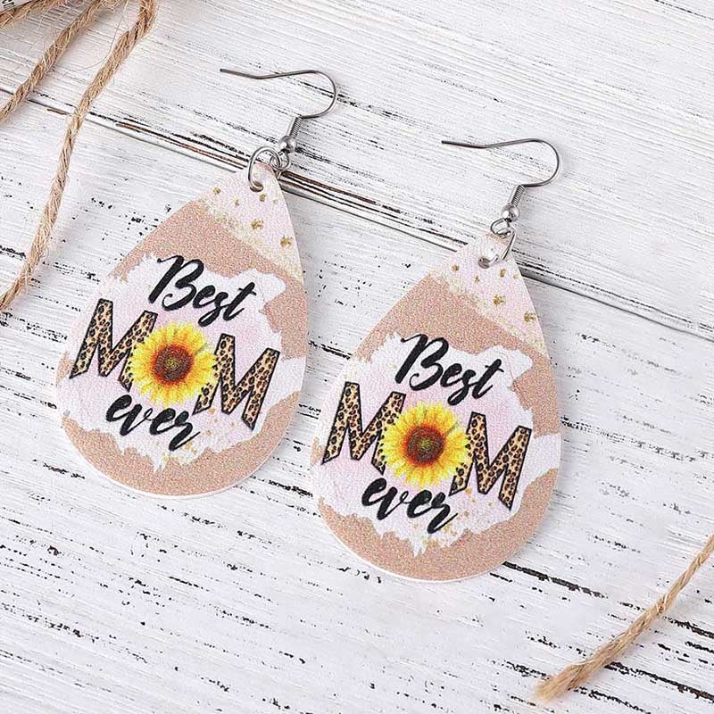 MOM Leopard Print Letter Earrings