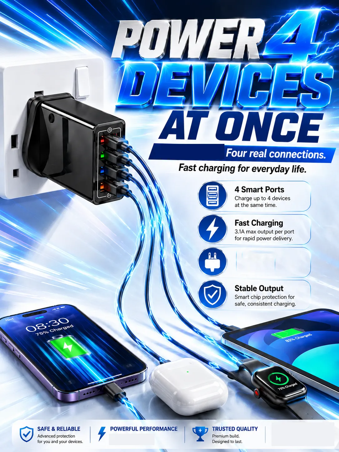 Improve Your Phone's Battery Life⚡4-in-1 Travel Charger🚀 Make your 4-year-old smartphone charge faster than a new one